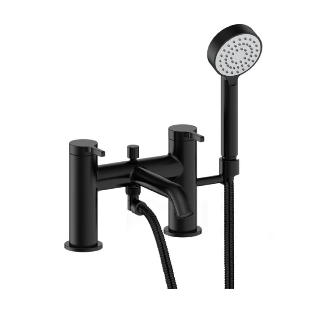 Cut out image of the Britton Hoxton 2.0 Matt Black Deck Mounted Bath Shower Mixer